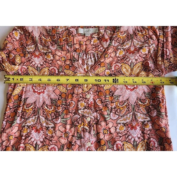 LOFT Blouse Womens Sz XS Multi Floral Ruffle Elastic Sleeve V Neck Lightweight - Picture 6 of 7